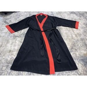 Cruz By Natori Womens Belt Kimono Robe Sz 14/16 Black‎ w Red Polyester 3/4 Slee